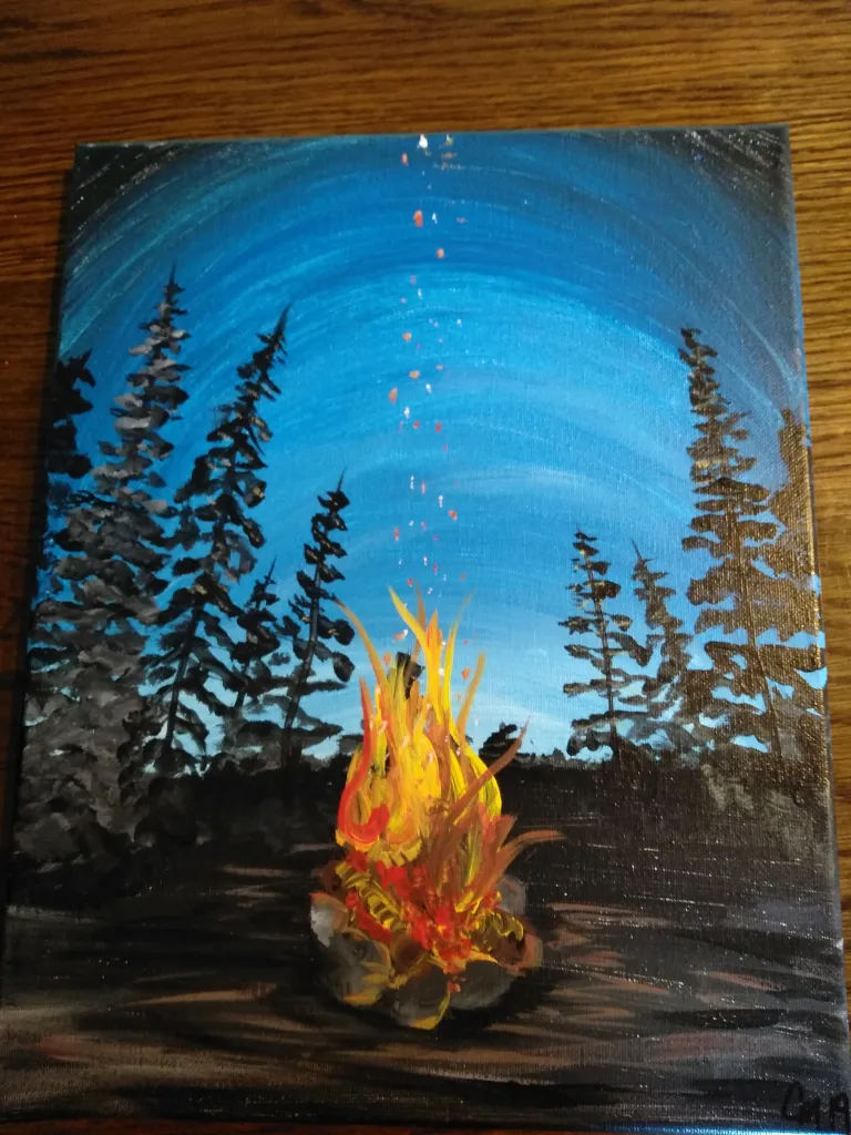 Campfire painting created during a Creative Connie event